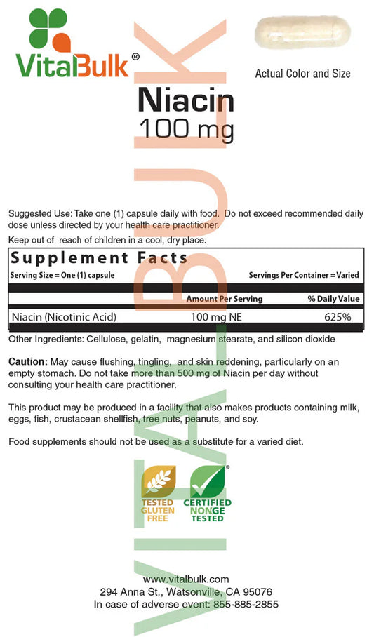 Niacin 100 mg Capsule - 250 Capsules