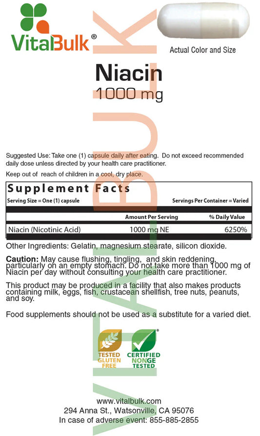Niacin 1000 mg Capsule - 75 Capsules