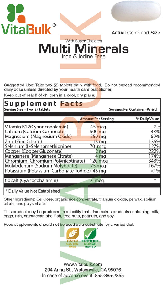 Multi Mineral Iron and Iodine Free Tablet - 100 Tablets
