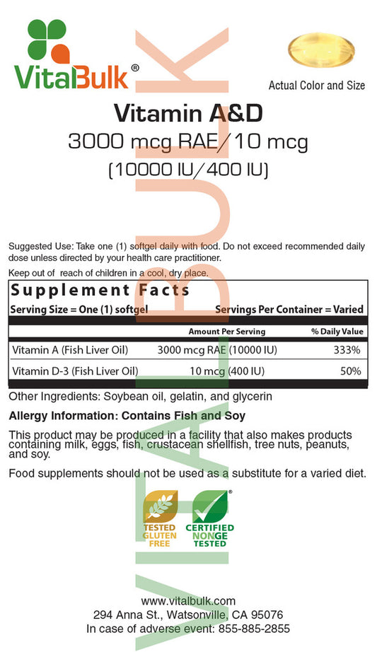 Vitamin A & D A&D 3000 mcg RAE / 10 mcg (10,000/400 IU) Softgel 250 Count