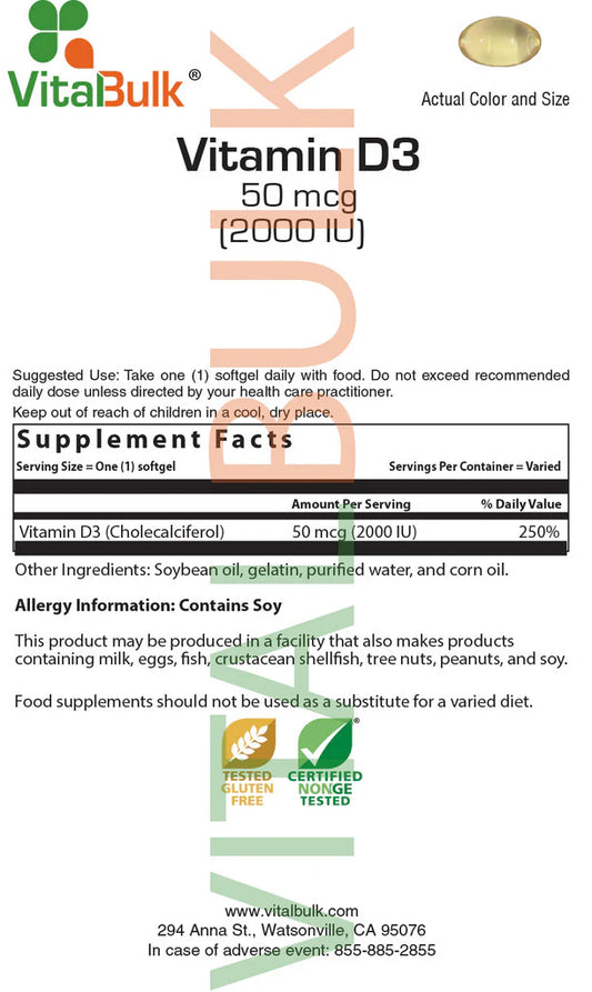 Vitamin D3 50 mcg (2000 IU) - 250 Count