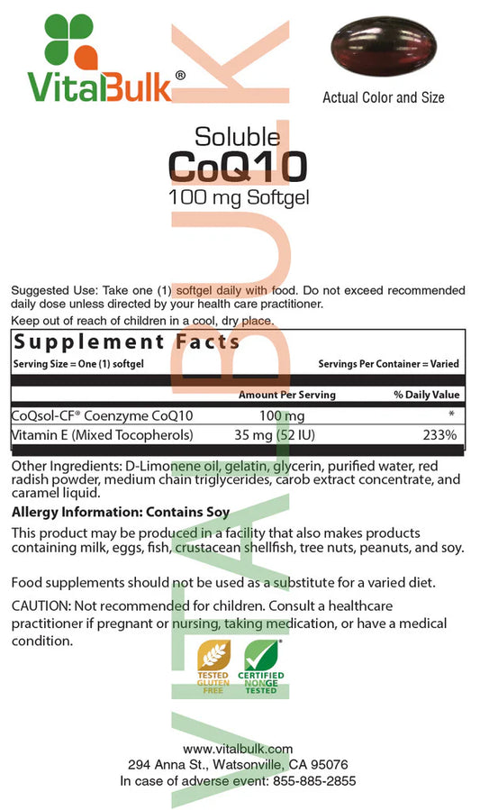 CoQ10 (soluble) 100 mg Softgel - 30 Count