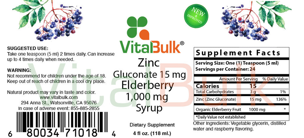 Zinc Gluconate 15 mg with Elderberry 1000 mg Syrup