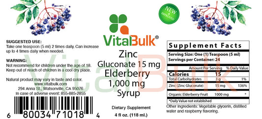 Zinc Gluconate 15 mg with Elderberry 1000 mg Syrup