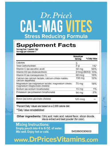 Dr. Price Cal-Mag Vites - Strawberry-Lemon Box. 30 Sachets