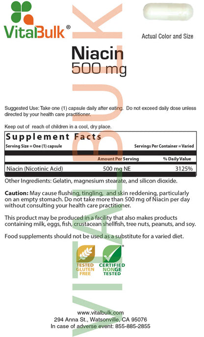 Niacin 500 mg Capsule - 60 Capsules
