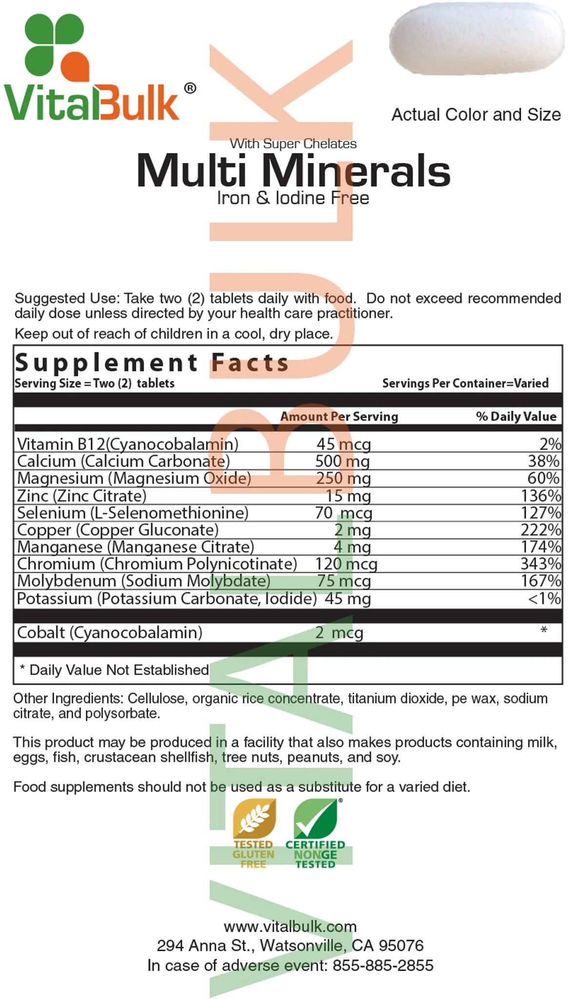 Multi Mineral Iron and Iodine Free Tablet - 100 Tablets