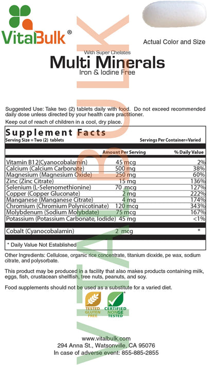Multi Mineral Iron and Iodine Free Tablet - 100 Tablets
