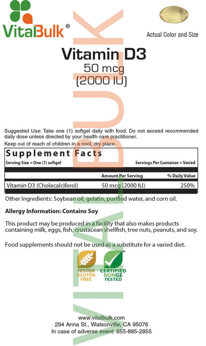 Vitamin D3 50 mcg (2000 IU) - 250 Count
