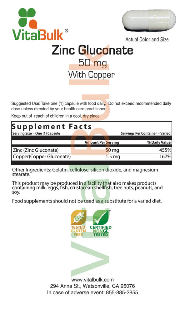 Zinc Gluconate 50 mg with Copper - 250 Count